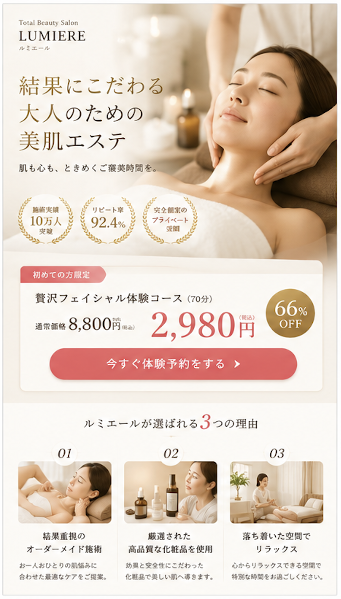広告の受け皿LP事例 エステ